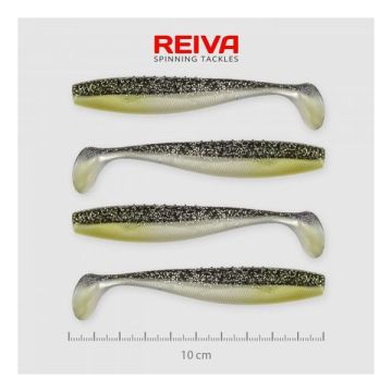 Shad Reiva Flat Minnow, 10cm, 4buc/plic, Alb-Negru Sclipici