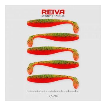 Shad Reiva Flat Minnow, 7.5cm, 5buc/plic, Galben-Portocaliu Sclipici