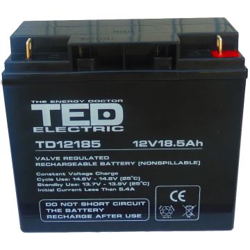 Acumulator Etans TED VRLA 12V 18.5Ah, 18.1x7.6x16.7cm