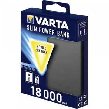 Acumulator Extern Varta Power Bank, 18000mAh,  1xUSB 2.4A /1xUSB TIP C 3A
