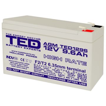 Acumulator Ted GEL VRLA F2 Electric, 12V 9.6Ah