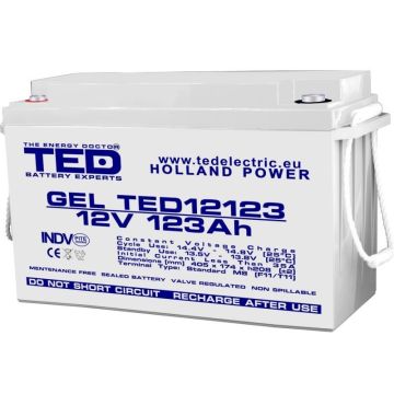 Acumulator Ted GEL VRLA M8 F12 Electric, 12V 123Ah