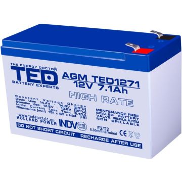 Acumulator Ted pentru Navomodele Etans VRLA 12V - 7.1Ah