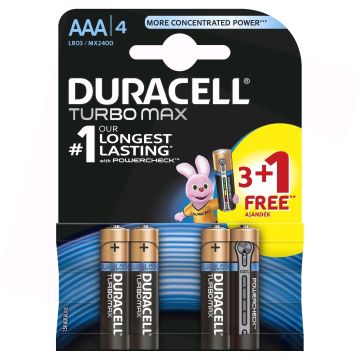 Baterie Duracell Turbo Max LR3 (AAA) 1.5V, 4buc/blister