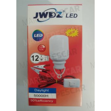 Bec LED 12V cu Suport de Prindere + Fir 190cm + Clestisori Crocodili + Intrerupator