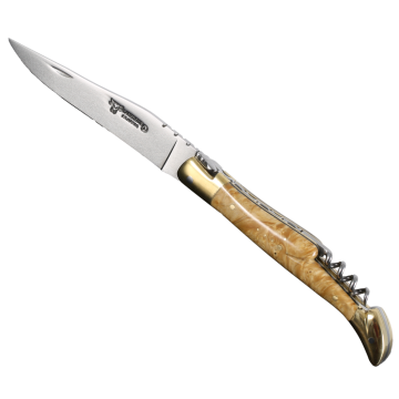 Briceag cu Tirbuson Laguiole en Aubrac Classic Pocket Knife with Corkscrew, Maple Wood, 12cm, Light Brown