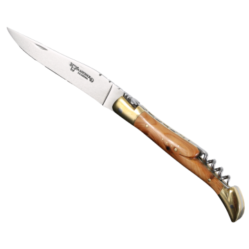 Briceag cu Tirbuson Laguiole en Aubrac Classic Pocket Knife with Corksrew, Juniper Wood, 12cm, Light Brown
