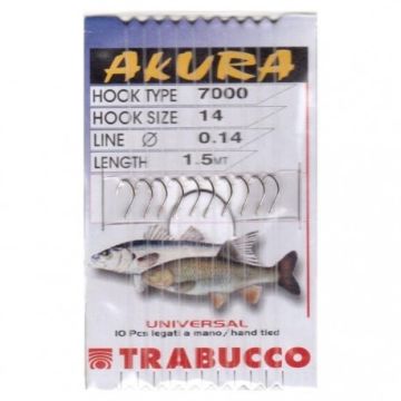 Carlige legate Trabucco Akura 7000 Universal, 150cm, 10buc/plic