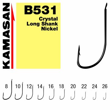 Carlige Kamasan B531 Crystal Long Shank, Nichel, 10buc/plic