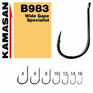 Carlige Kamasan B983 Wide Gape Specialist, Black Nickel, 10bucplic