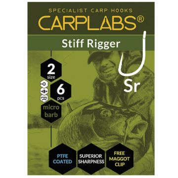 Carlige Konger Carplabs Stiff Rigger Titanium Grey Ringed, 6buc/plic