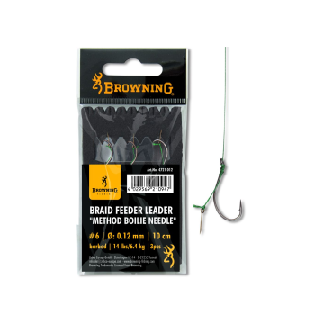 Carlige Legate Browning Braid Feeder Leader Method Boilie Needle, 10cm, 3buc/plic