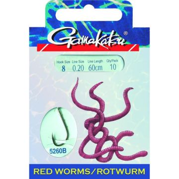 Carlige Legate Gamakatsu BKS 5260 Red Worm, 10 BUC, Lungime 45cm