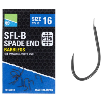 Carlige Preston SFL-B Hooks Spade End Barbless, 10buc/plic