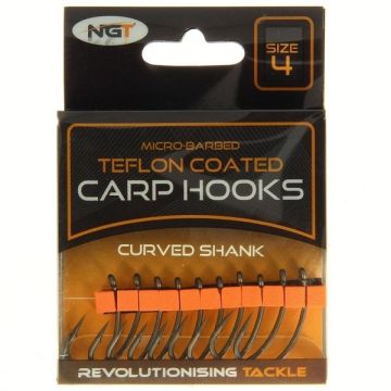 Carlige Teflonate NGT Curved Shank Carp Hooks, 10bucplic