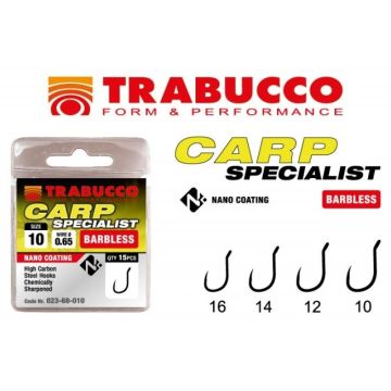 Carlige Trabucco Carp Specialist Eye Barbless, 15buc/plic