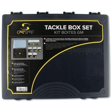 Cutie Multifunctionala Carp Spirit Tackle Box Set (5 Cutii Accesorii + 1 Penar Riguri), 36x29x5.5cm