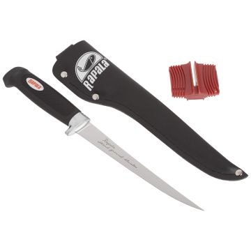 Cutit pentru Filetat Rapala Soft Grip Fillet Knife, Lama 10cm + Ascutitor Single Stage Sharpener
