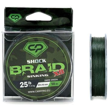 Fir Textil Carp Pro Diamond Sinking Shock Braid Dark Green, 25lbs/11.4kg, 50m