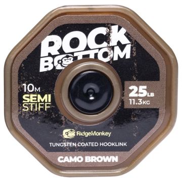Fir Textil cu Camasa RidgeMonkey Connexion Rock Bottom Tungsten Semi-Stiff Coated Hooklink, Camo Brown, 25lbs, 10m