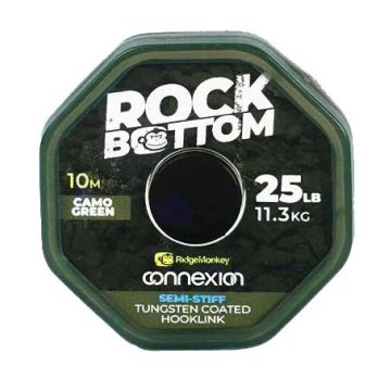 Fir Textil cu Camasa RidgeMonkey Connexion Rock Bottom Tungsten Semi-Stiff Coated Hooklink, Camo Green, 25lbs, 10m