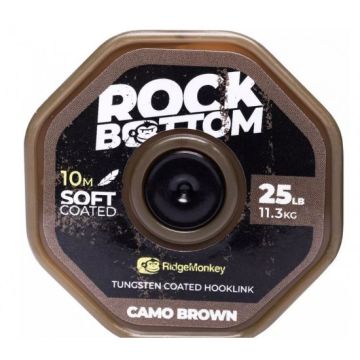 Fir Textil cu Camasa RidgeMonkey Connexion Rock Bottom Tungsten Soft Coated Hooklink, Camo Brown, 25lbs, 10m
