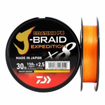 Fir Textil Daiwa J-Braid Expedition X8 Coating PE, Smash Orange, 150m