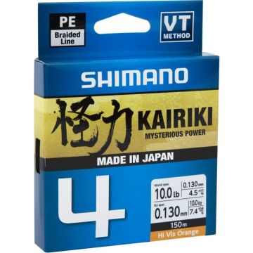 Fir Textil Shimano Kairiki 4 Braided Line, Hi Vis Orange, 150m