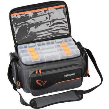 Geanta Savage Gear System Box Bag L + 4 Cutii, 24x47x30cm