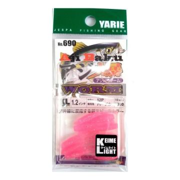 Grub Yarie Ajibaku Worm 690, Culoare 12P Clear Pink, 4.5cm, 8buc/plic