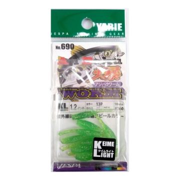Grub Yarie Ajibaku Worm 690, Culoare 13P Clear Green, 3cm, 10buc/plic