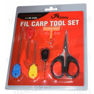 Kit Complet Filfishing Carp Tool Set (3 Crosete + Burghiu + Foarfeca + Knot Puller), 6 piese/blister