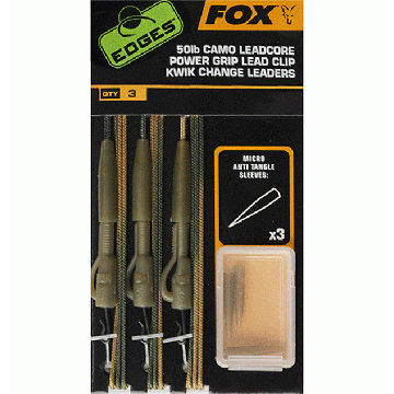 Montura Fox Camo Leadcore Power Grip Lead Clip Kwik Change Leader, 75cm, 50lbs, 3buc/set