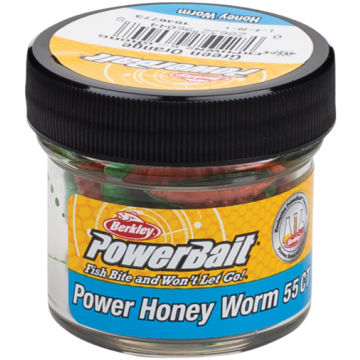 Naluca Berkley PowerBait Power Honey Worm, Green Orange, 2.5cm, 55buc/borcan