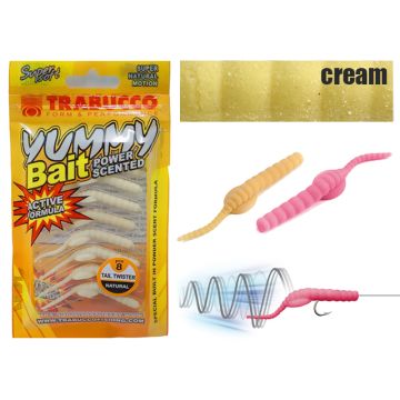 Naluca Trabucco Yummy Bait Tail Twister Cream 3cm, 8 buc/plic