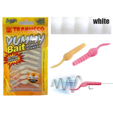 Naluca Trabucco Yummy Bait Tail Twister White 3cm, 8 buc/plic