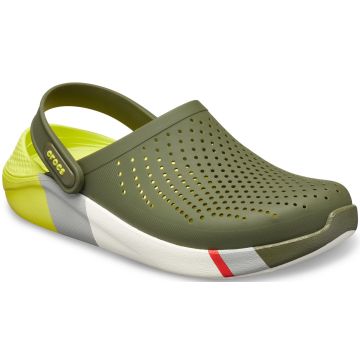 Papuci Crocs LiteRide Clog Colorblock, Army Green/White