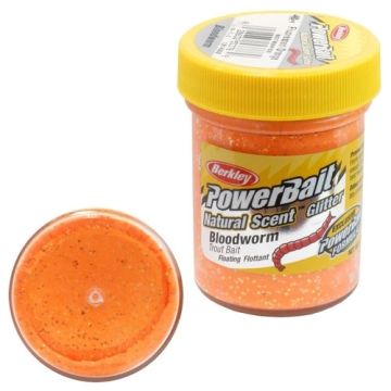 Pasta Flotanta Berkley PowerBait Natural Glitter Trout Bait, Bloodworm Fluorescent Orange