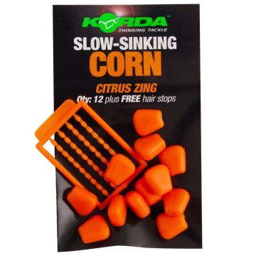 Porumb Flotant Korda Slow-Sinking Corn + Free Hair Stops, 12buc/plic