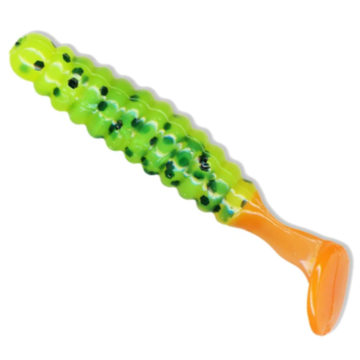 Grub Slider Fishing 1.5" Crappie Grub, Chartreuse Black Flake/Orange, 3.8cm, 15buc/plic