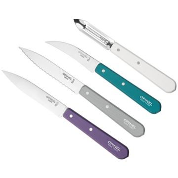 Set 4 Piese Opinel Les Essentials Art Deco Small Kitchen 4 Piece Knife Set, Multicolor BeechWood