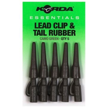 Set Clipsuri Plumb si Conuri Antitangle Korda Essentials Lead Clips & Tail Rubbers, Camo Green