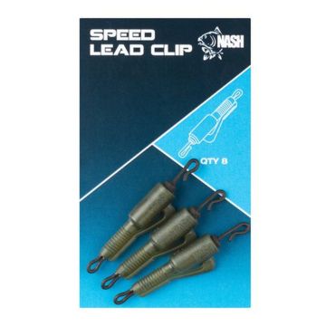 Kit Clips + Vartej Rapid pentru Plumb Pierdut Nash Speed Lead Clip, 8buc/plic Camouflage Green