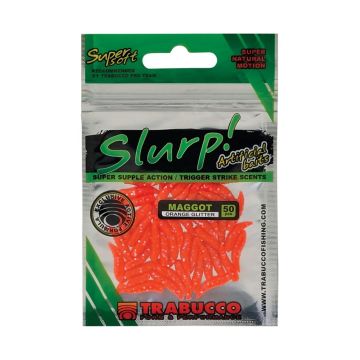 Viermi Artificiali Trabucco Slurp Bait Maggot, Orange Glitter, 50buc/plic
