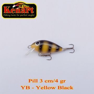 Vobler Kenart Pill Sinking, Yellow Black, 3cm, 4g