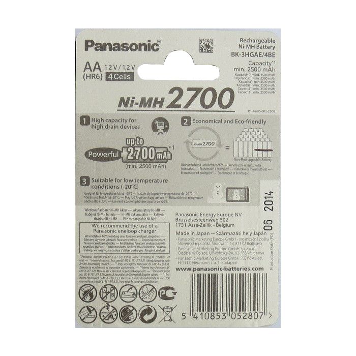  Acumulator Reincarcabil Panasonic 4 Cells, AA NiMH 2700mAh1.2V, 4buc/blister