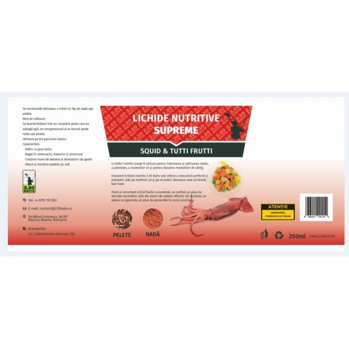 Aditiv Lichid 2.20 Baits Nutritiv Supreme, 250ml Squid & Tutti Frutti