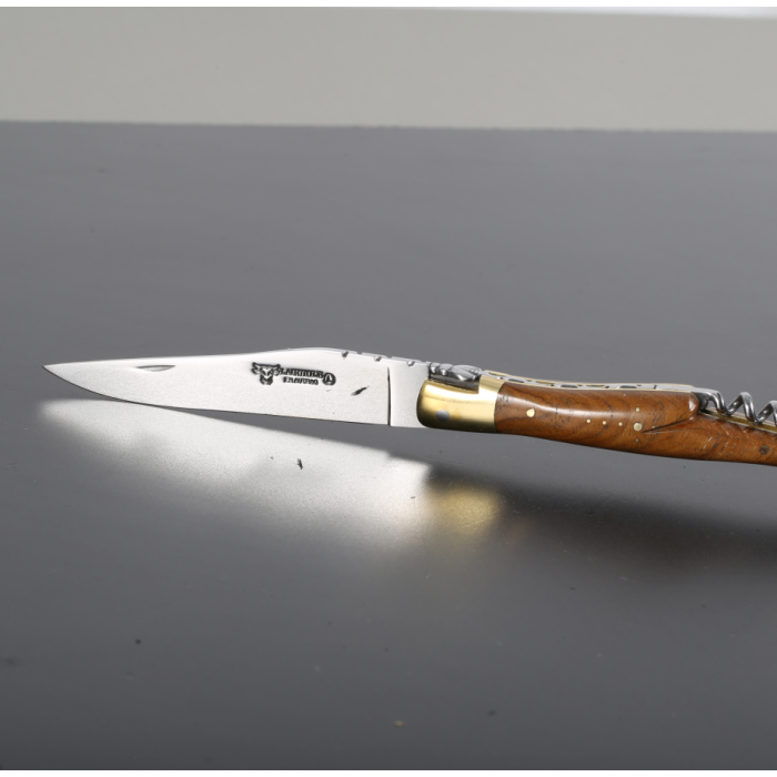 Briceag cu Tirbuson Laguiole en Aubrac Classic Pocket Knife with Corckscrew, Teak Wood, 12cm, Brown