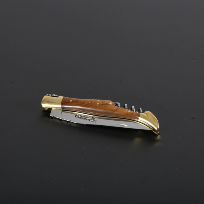 Briceag cu Tirbuson Laguiole en Aubrac Classic Pocket Knife with Corckscrew, Teak Wood, 12cm, Brown