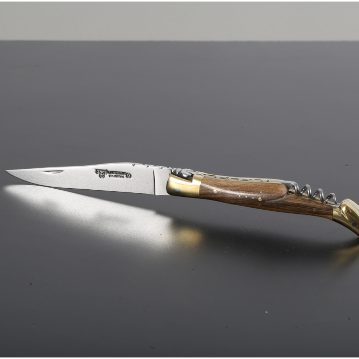 Briceag cu Tirbuson Laguiole en Aubrac Classic Pocket Knife with Corckscrew, Walnut Wood, 12cm, Brown